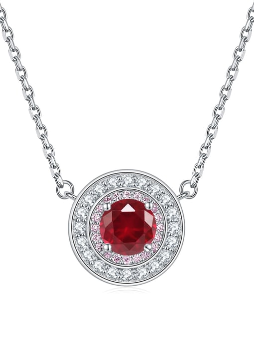 Red corundum [July] 925 Sterling Silver Birthstone Dainty  Round Pendant Necklace